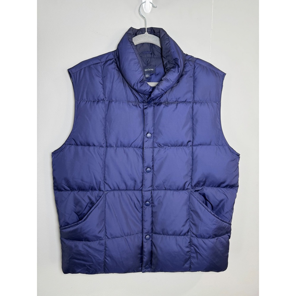 Lands End Mens‎ Navy Blue Quilted Goose Down Puffer Vest Mock Neck Medium 38-40